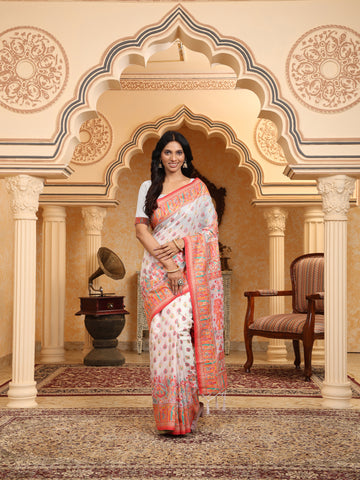 Multicolor Linen Cotton Saree