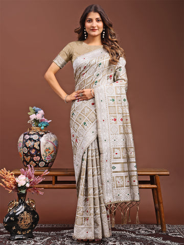 Brown Linen Cotton Saree