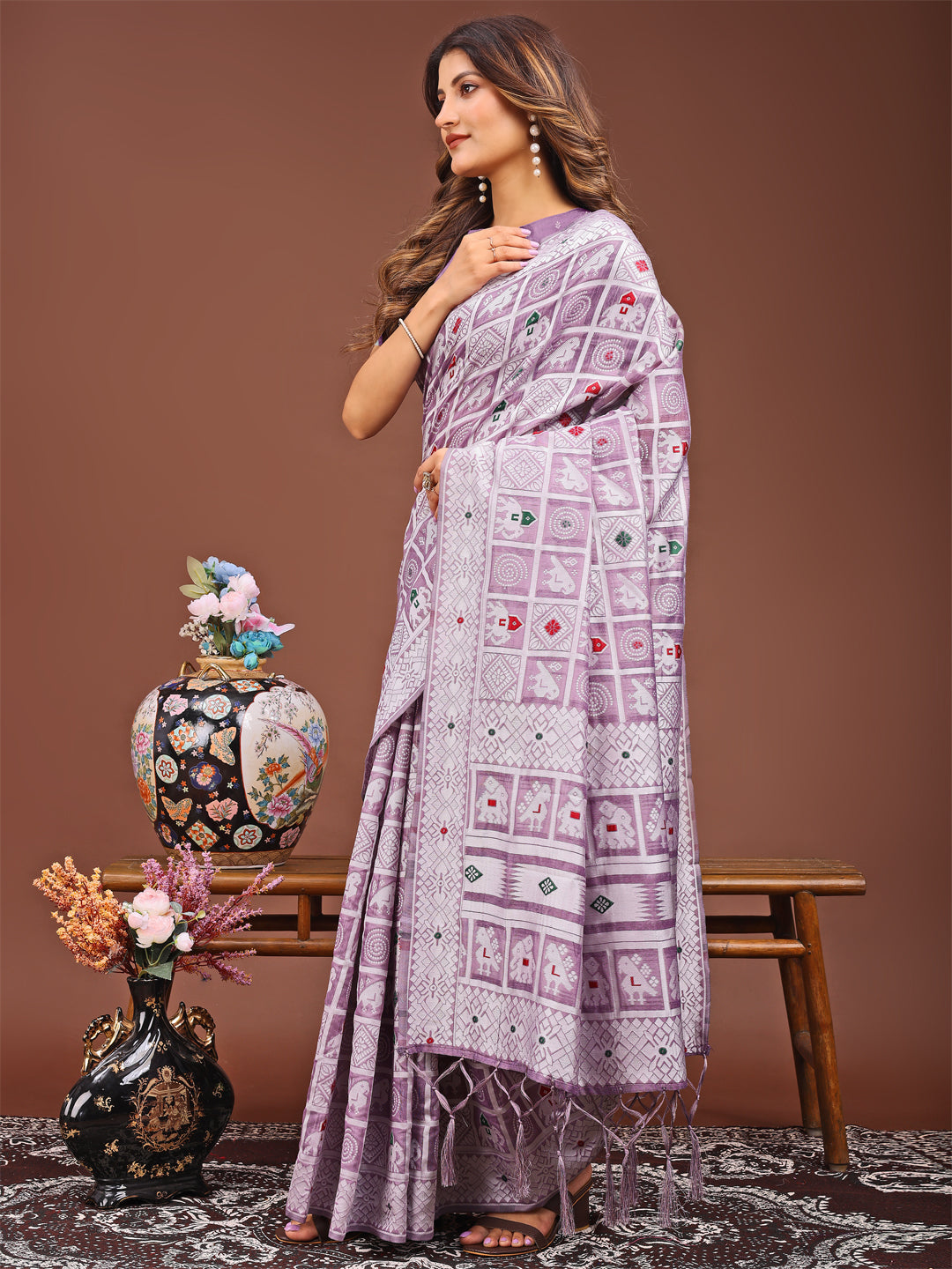 Purple Linen Cotton Saree