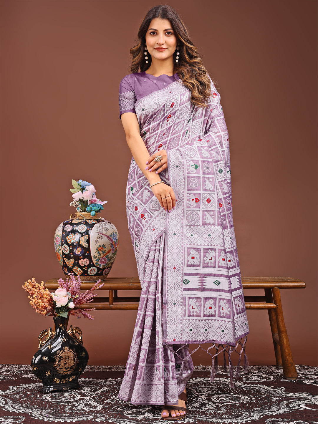 Purple Linen Cotton Saree