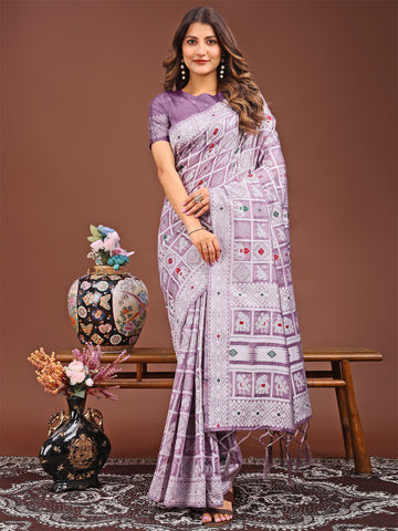 Purple Linen Cotton Saree