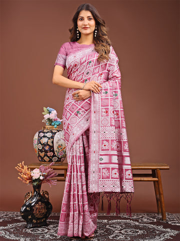 Pink Linen Cotton Saree