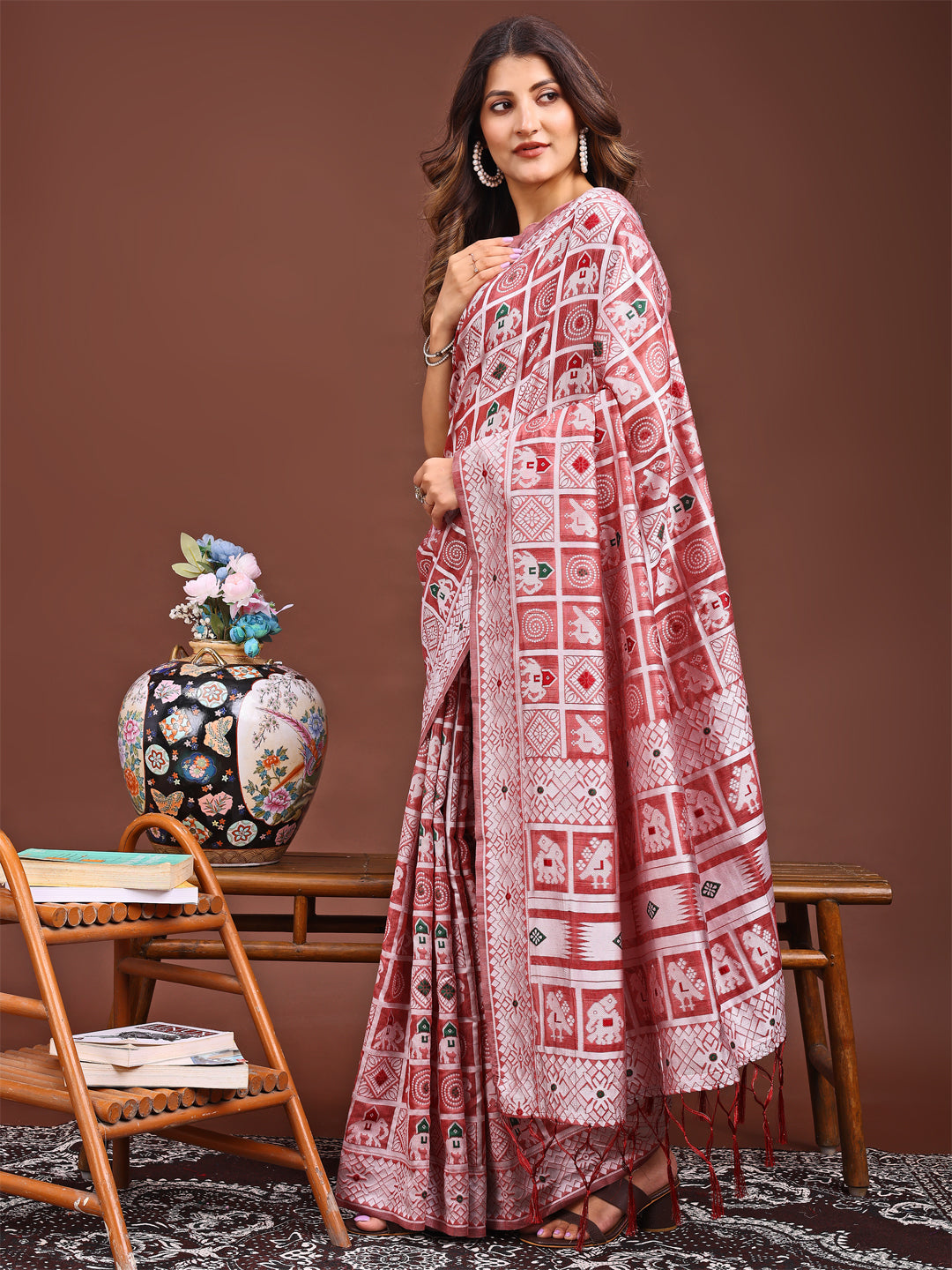 Peach Linen Cotton Saree