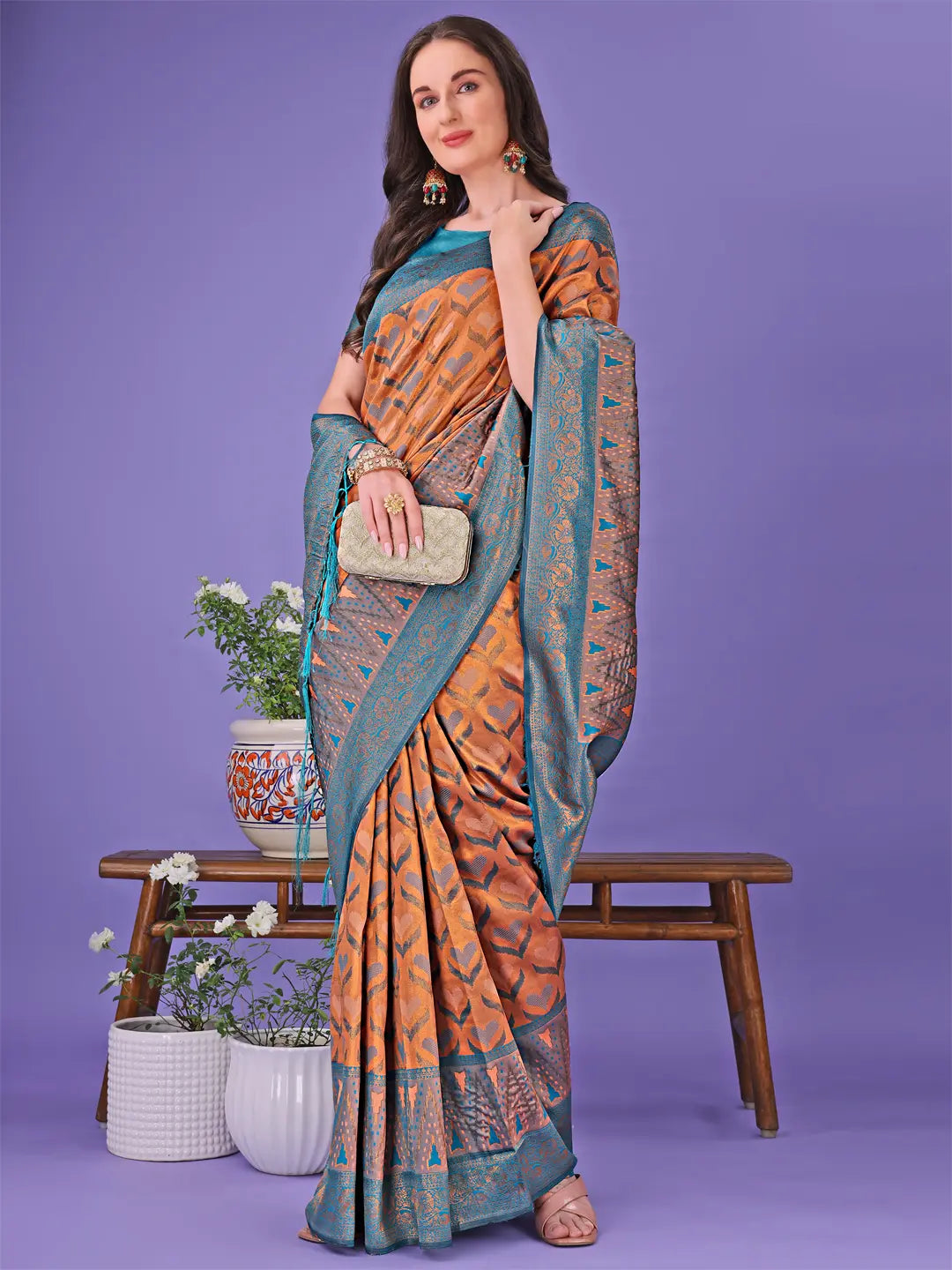 Peach off Litchi Silk Saree