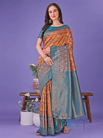 Peach off Litchi Silk Saree
