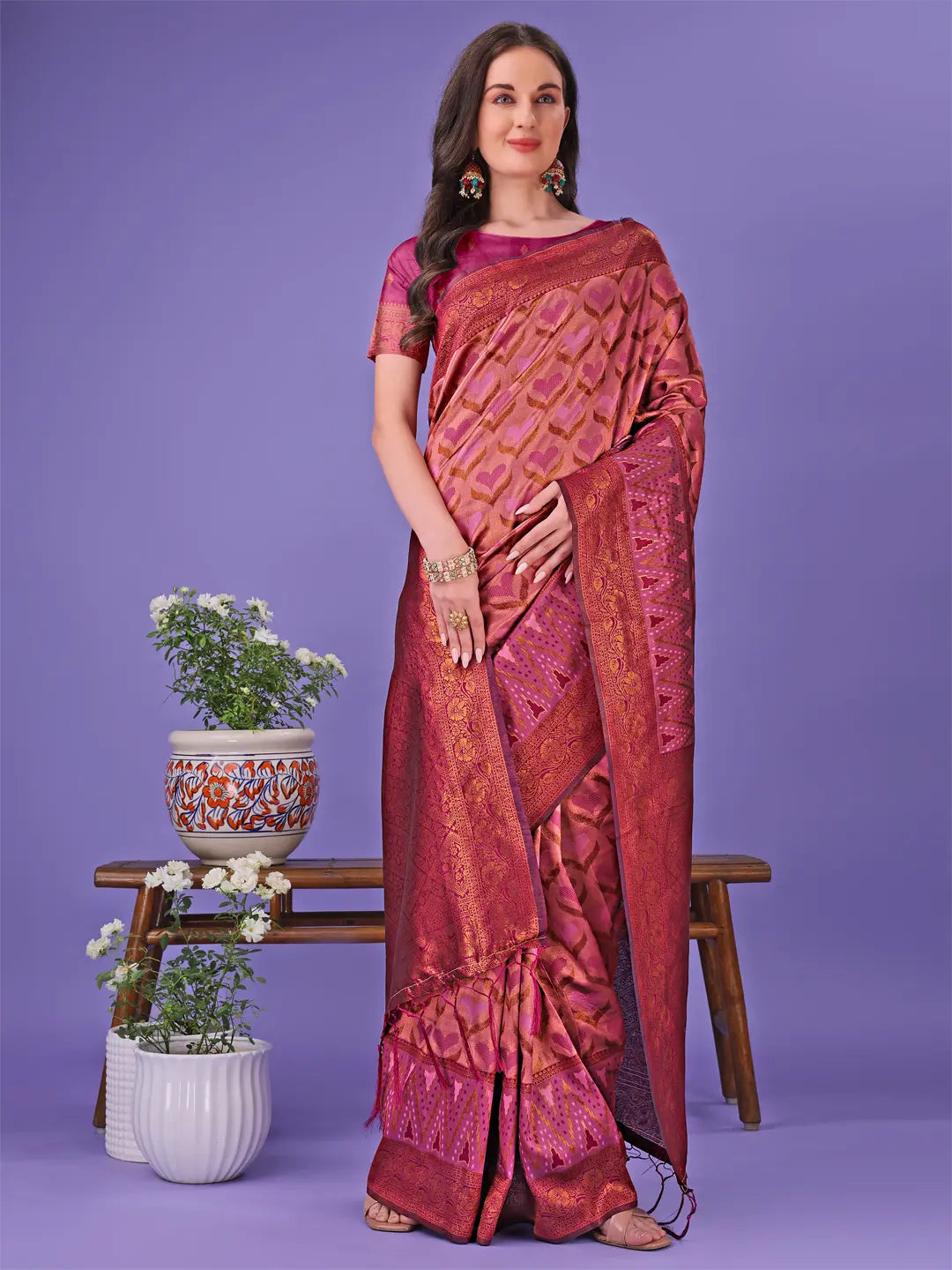 Baby Pink Litchi Silk Saree