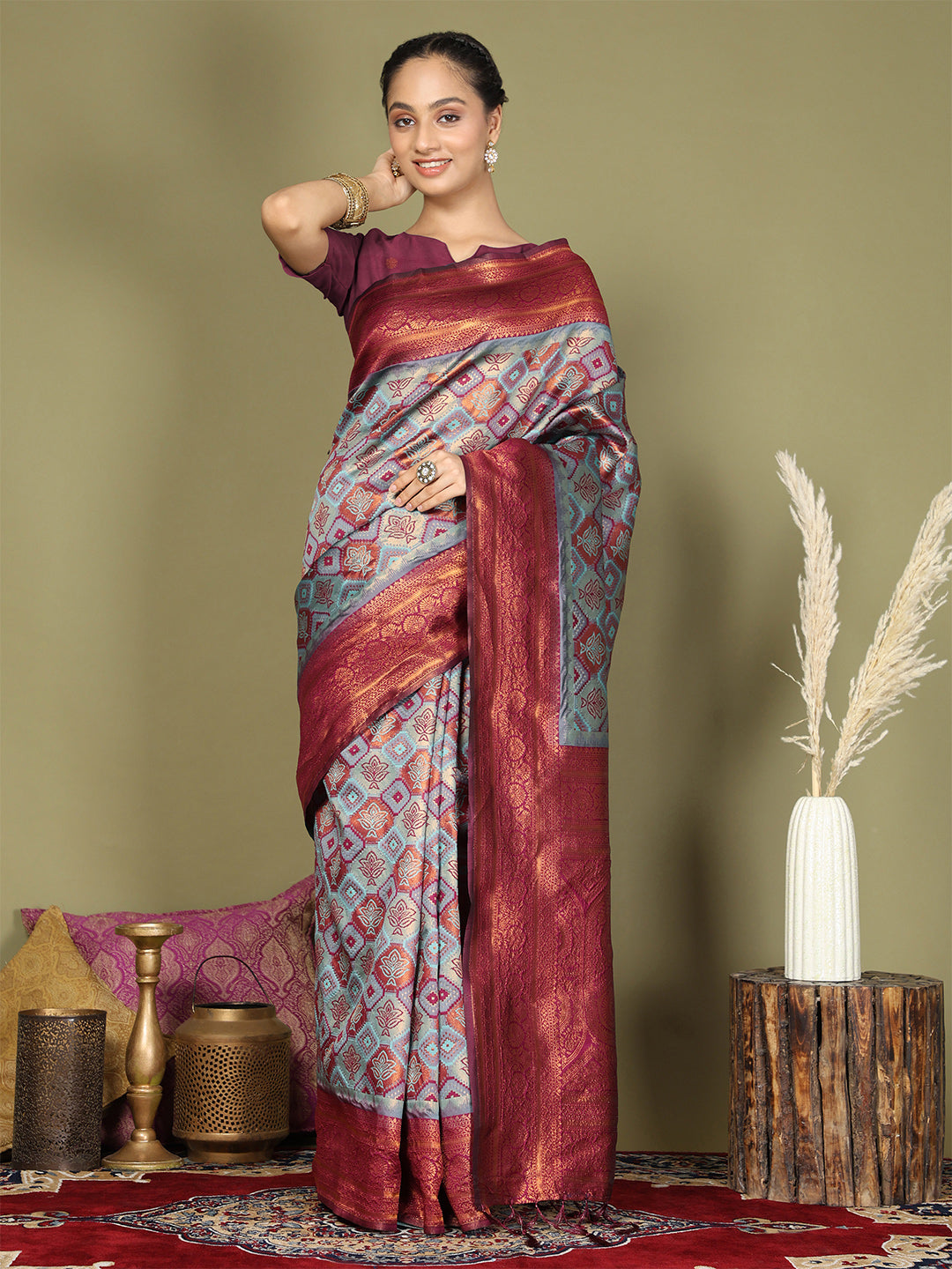 Teal Blue Litchi Silk Saree