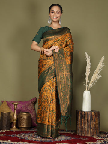 Mustard Yellow Litchi Silk Saree