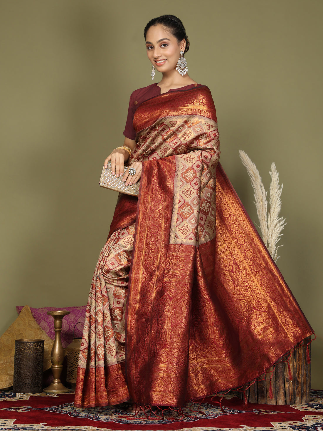 Beige Litchi Silk Saree