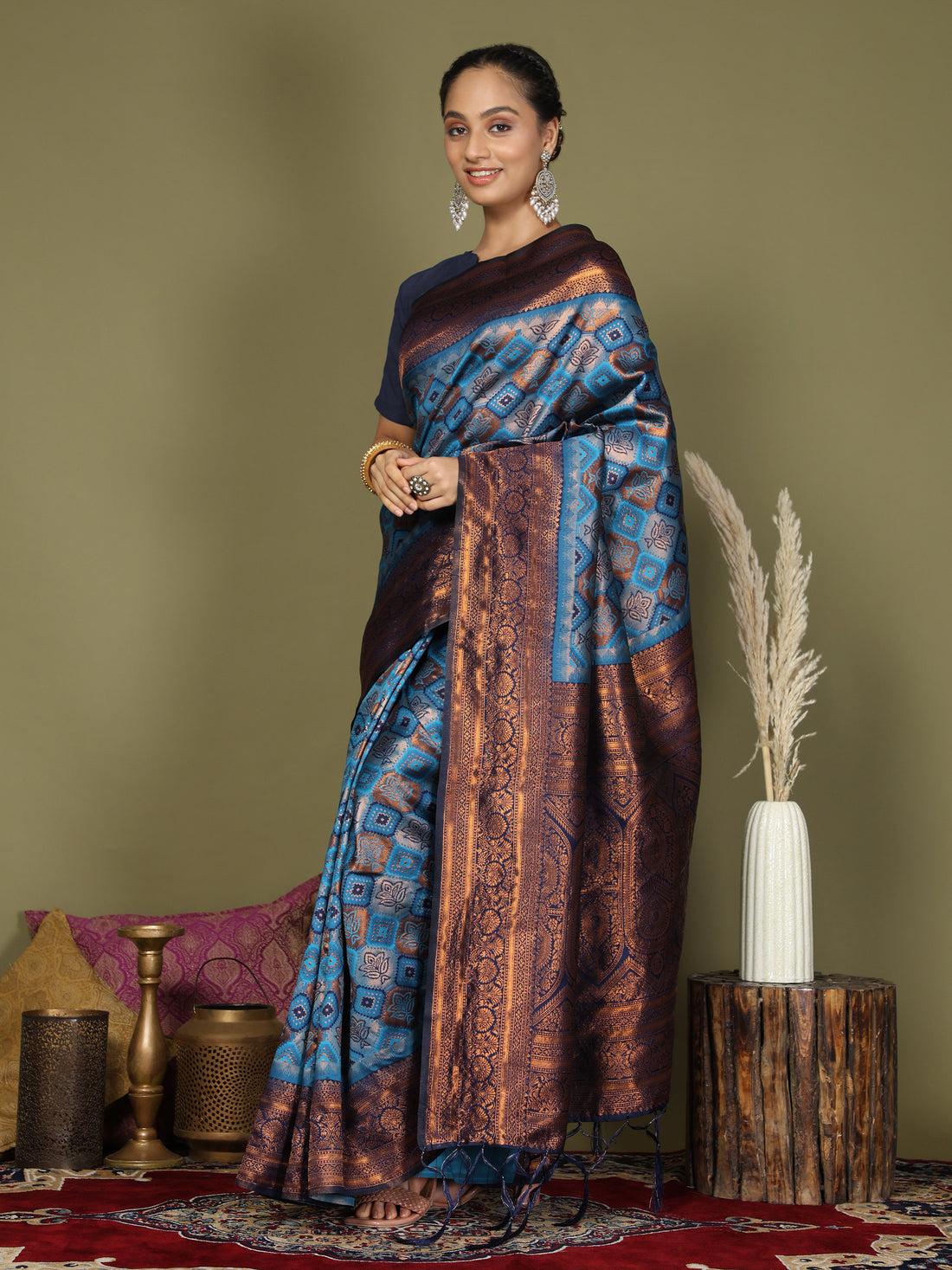 Blue Litchi Silk Saree