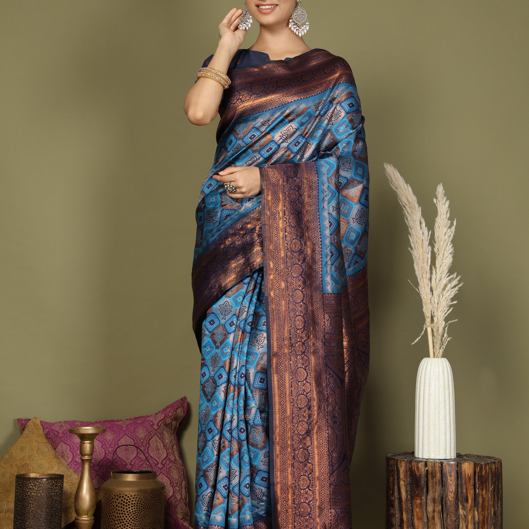 Blue Litchi Silk Saree