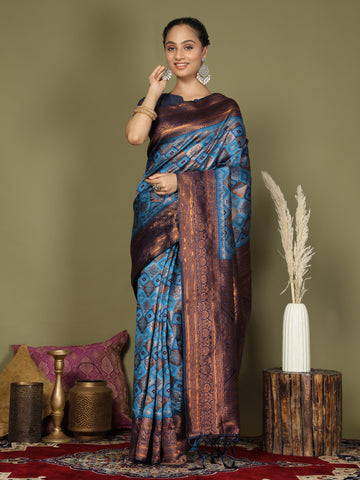Blue Litchi Silk Saree