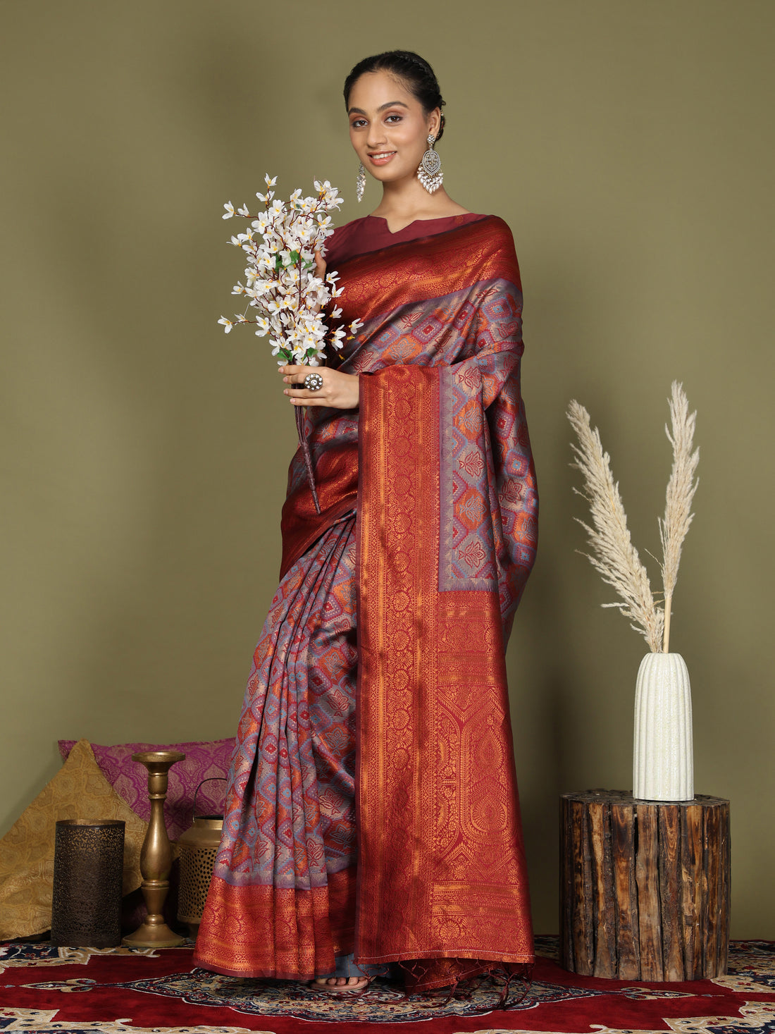 Grey Litchi Silk Saree