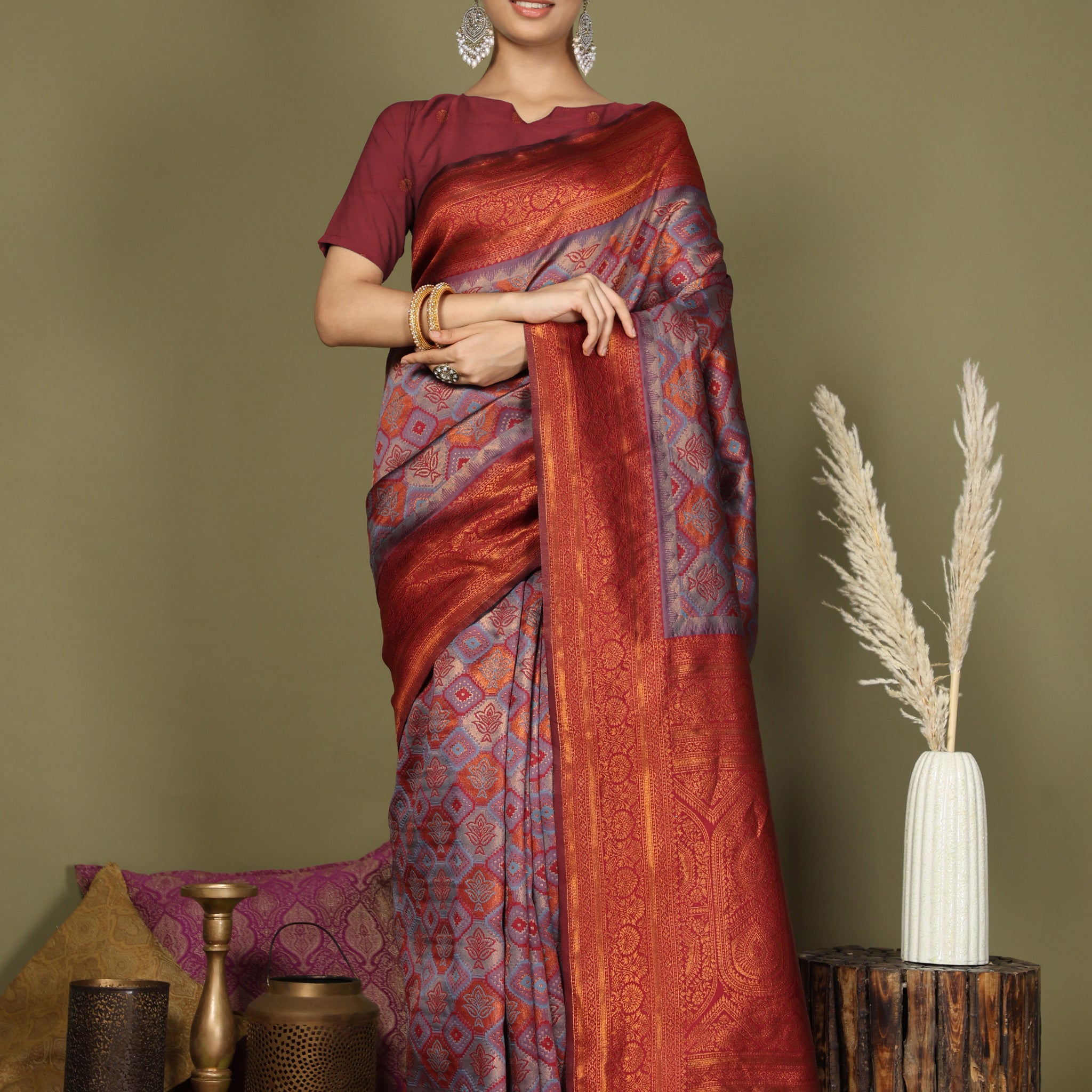 Grey Litchi Silk Saree