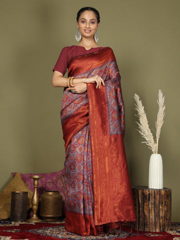 Grey Litchi Silk Saree