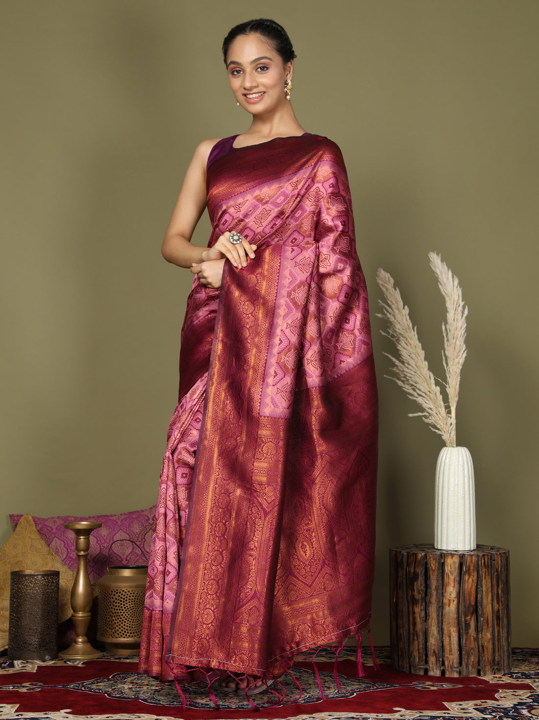 Pink Litchi Silk Saree