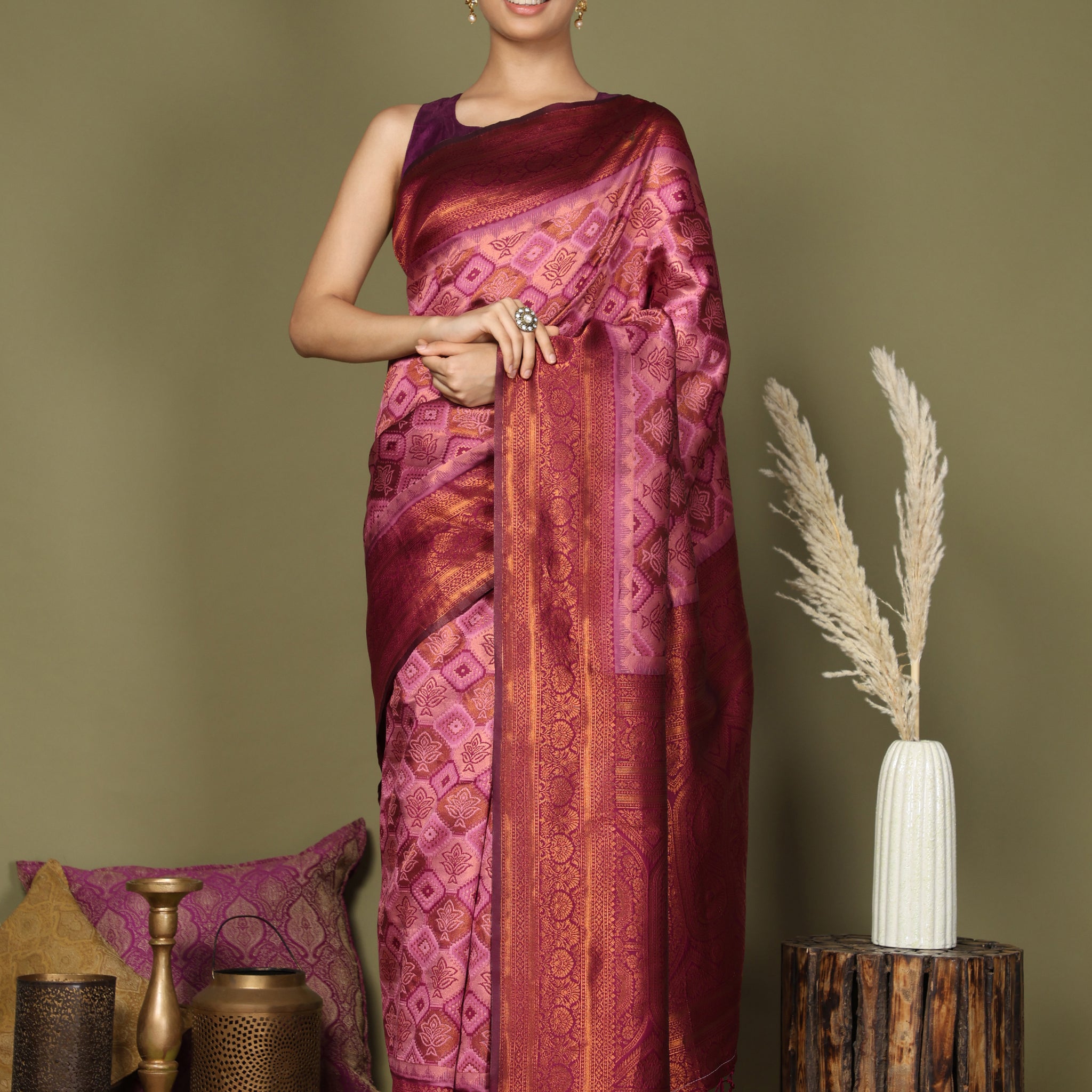 Pink Litchi Silk Saree