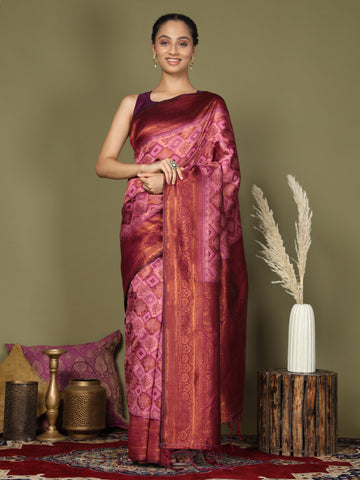 Pink Litchi Silk Saree