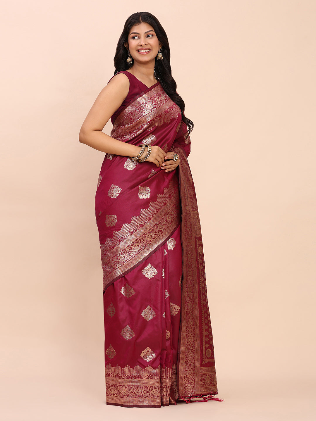 Deep Red Banarasi Silk Saree