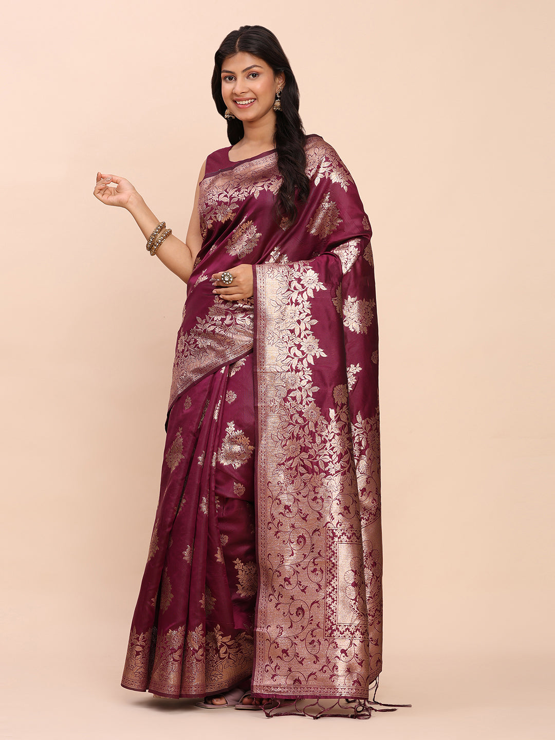 Dark Marron Banarasi Silk Saree