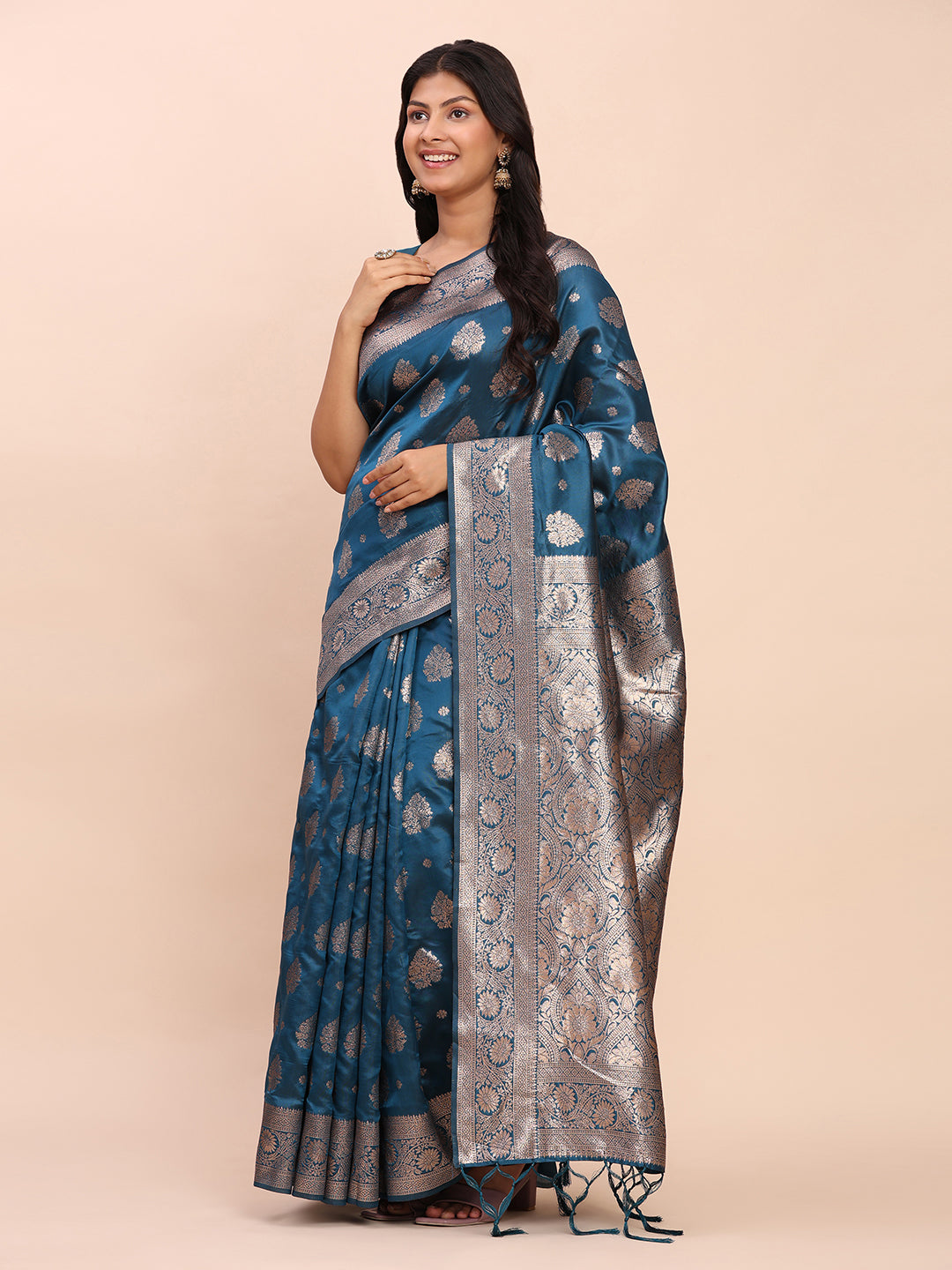 Teal Blue Banarasi Silk Saree