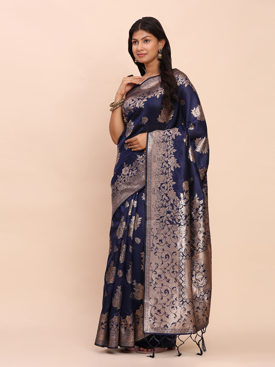 Navy Blue Banarasi Silk Saree