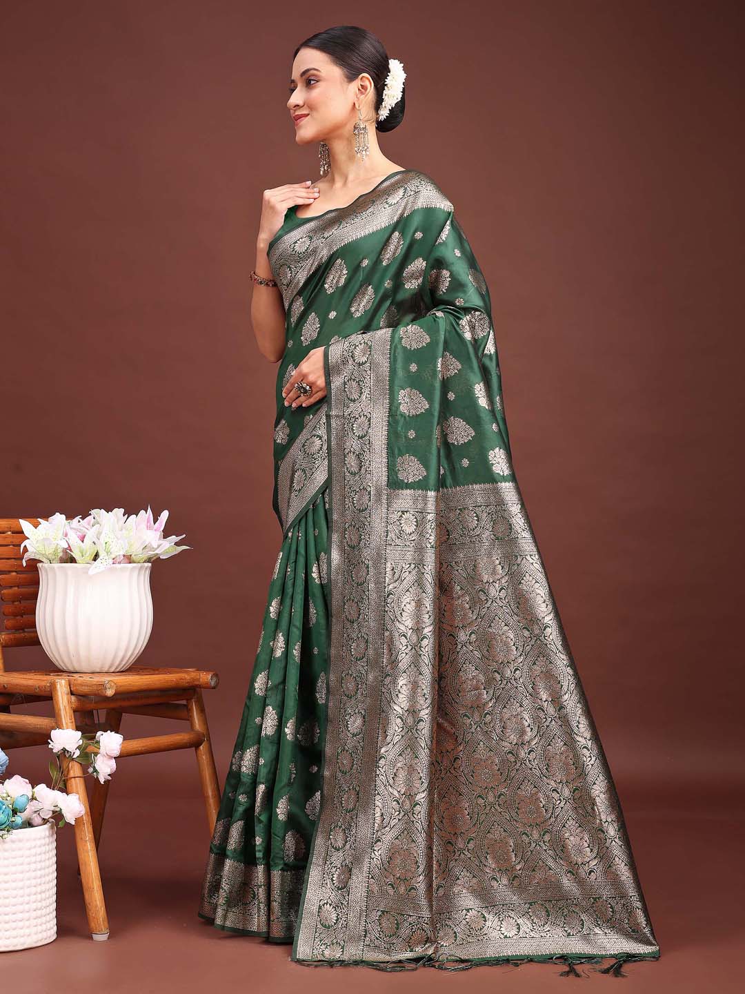 Pine Green Banarasi Silk Saree