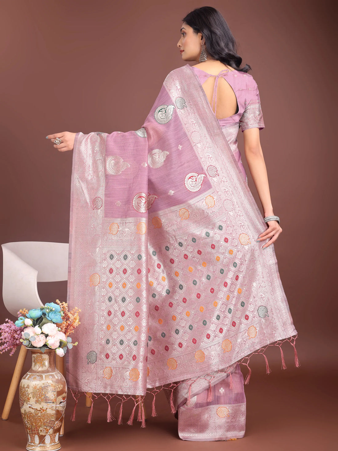 Purple Linen Cotton Saree