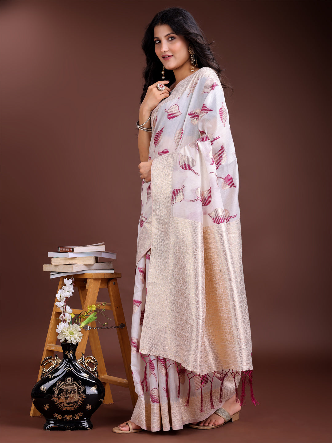 White & Red Cotton Saree