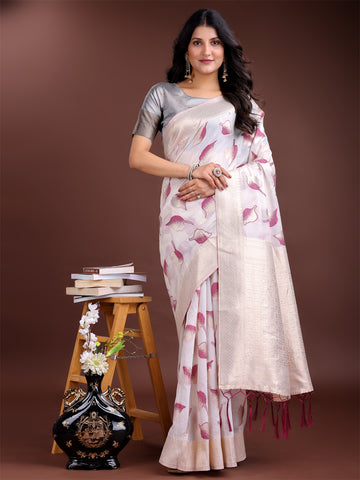 White & Purple Cotton Saree