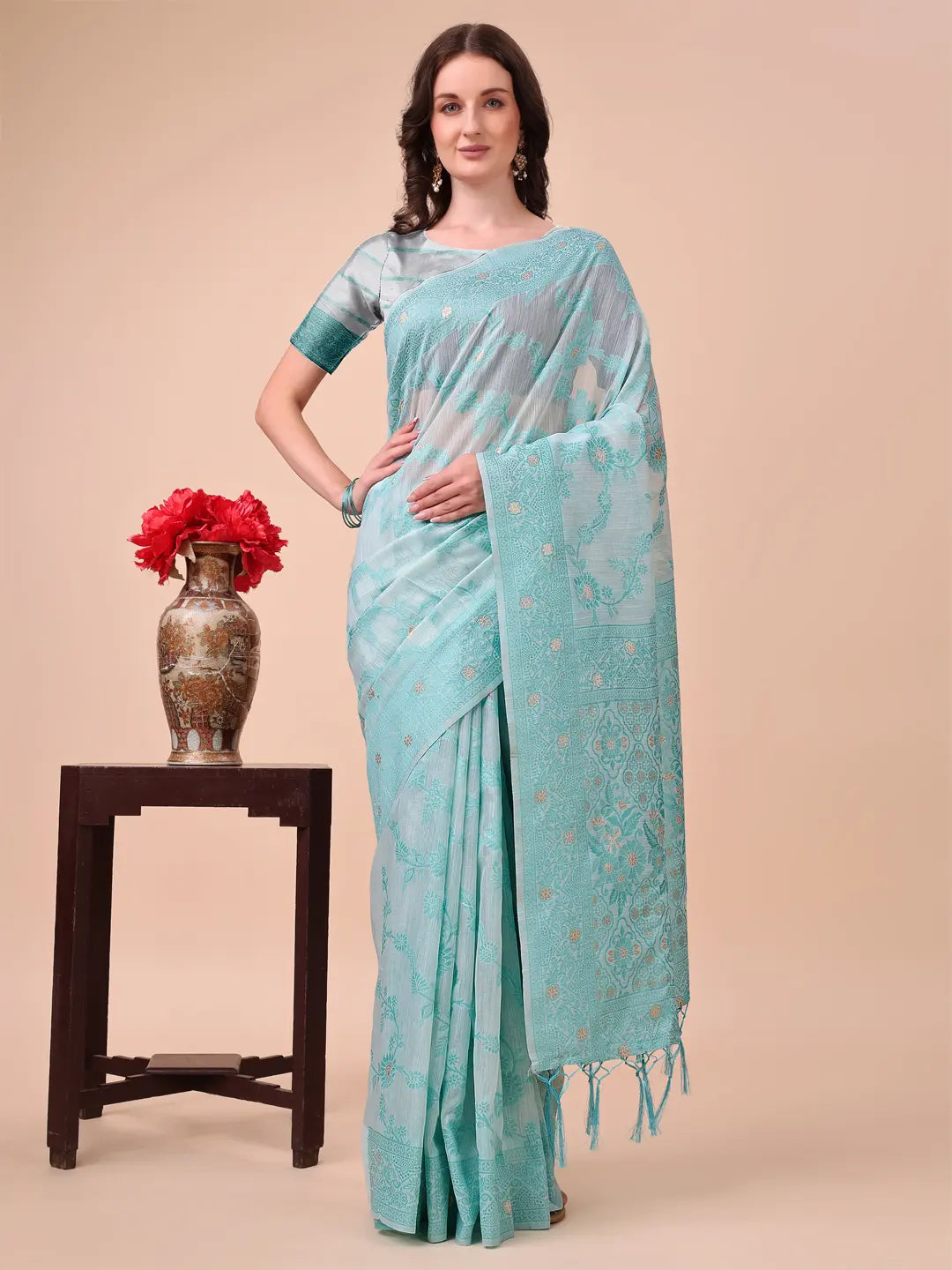Sky Blue Cotton Saree