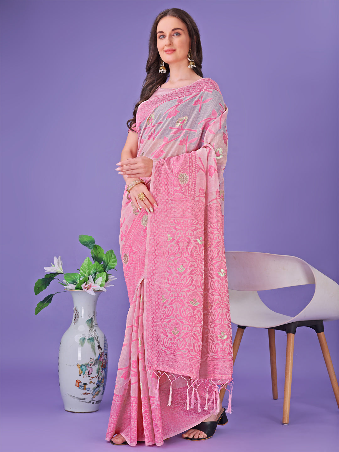 Light Pink Linen Cotton Saree