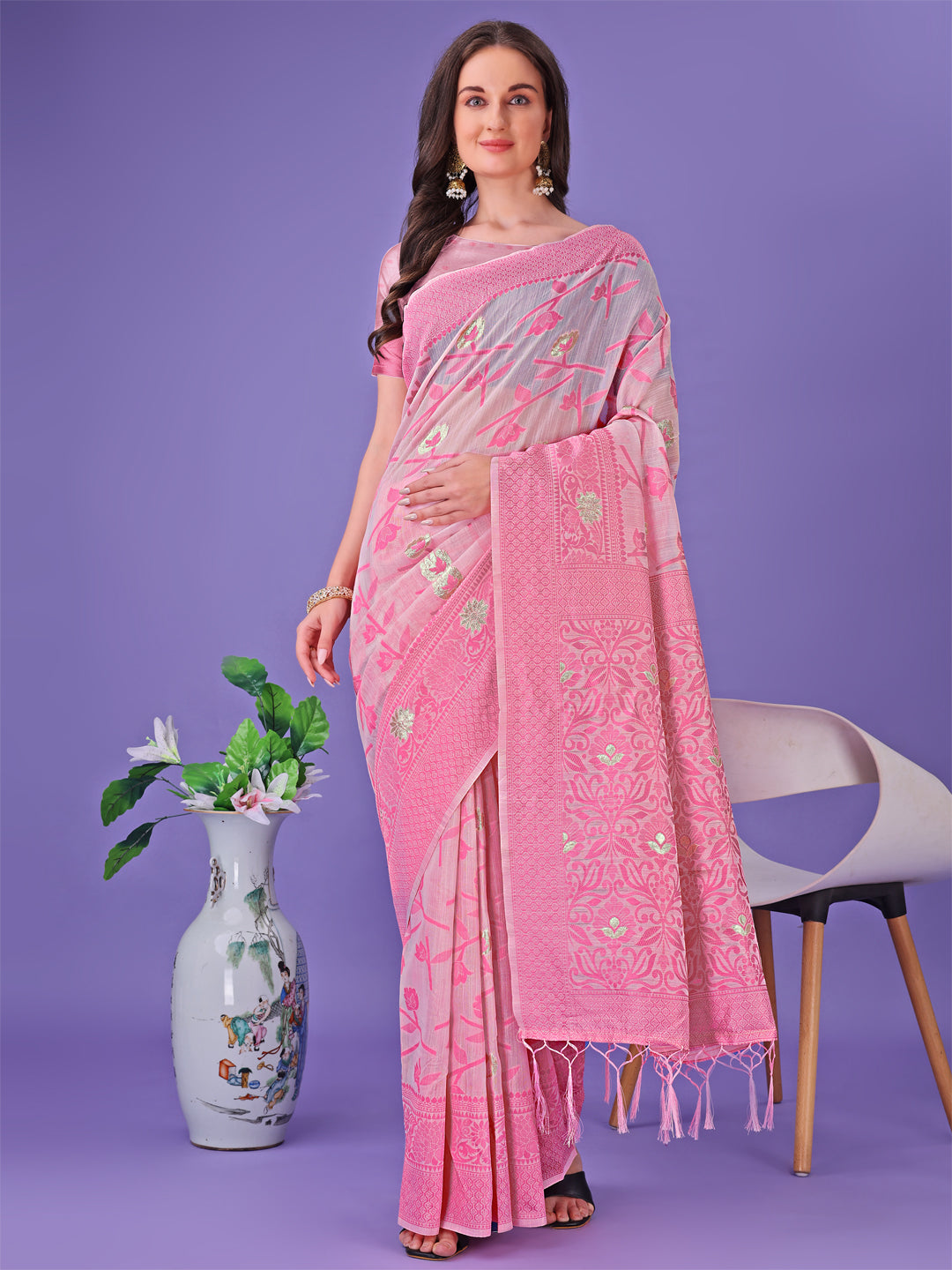 Light Pink Linen Cotton Saree
