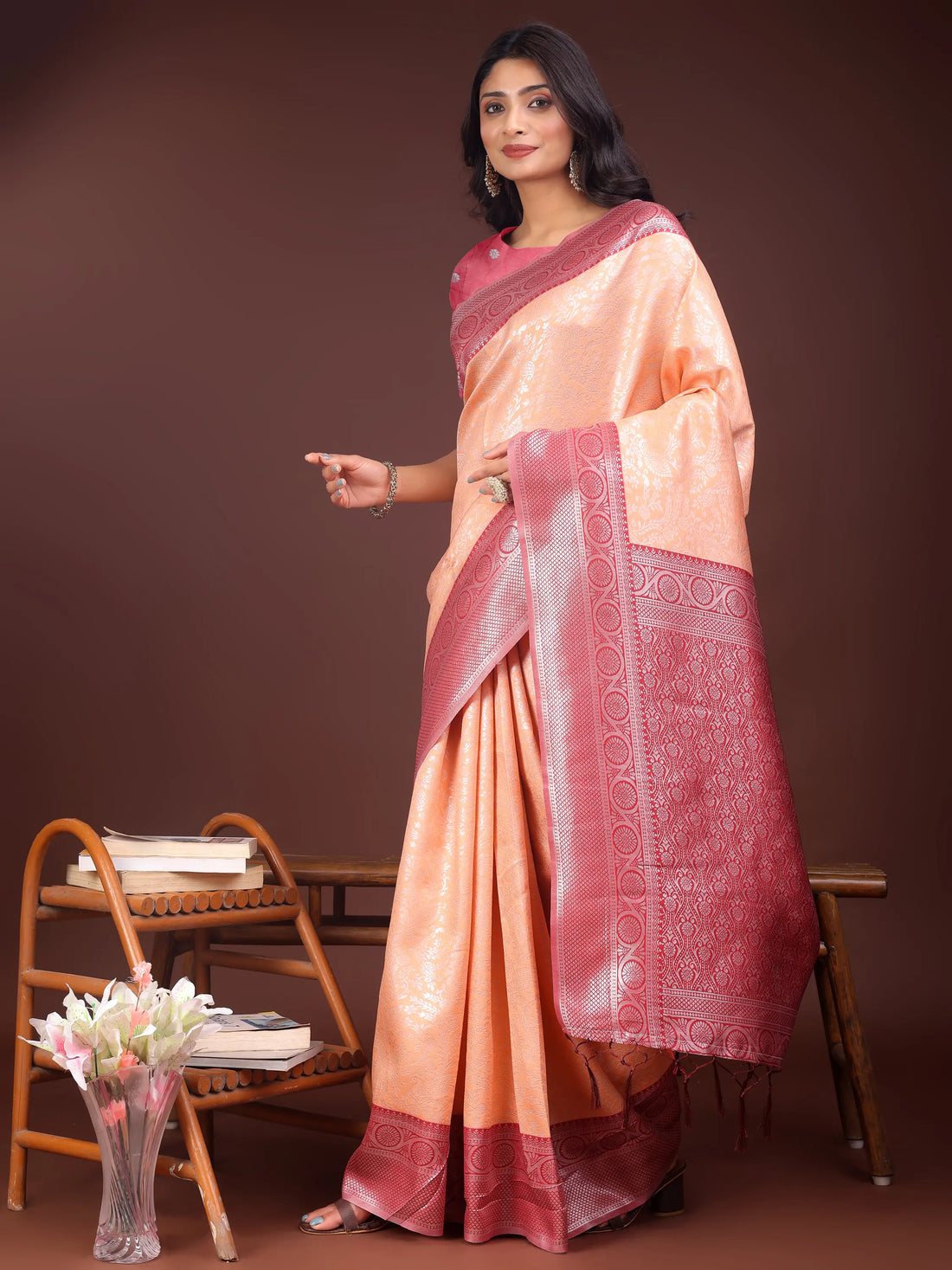 Orange Litchi Silk Saree