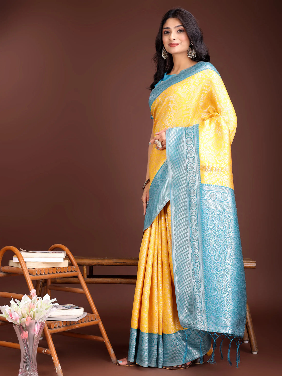 Yellow Litchi Silk Saree