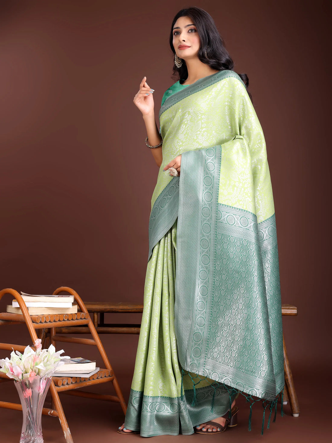 Light Green Litchi Silk Saree