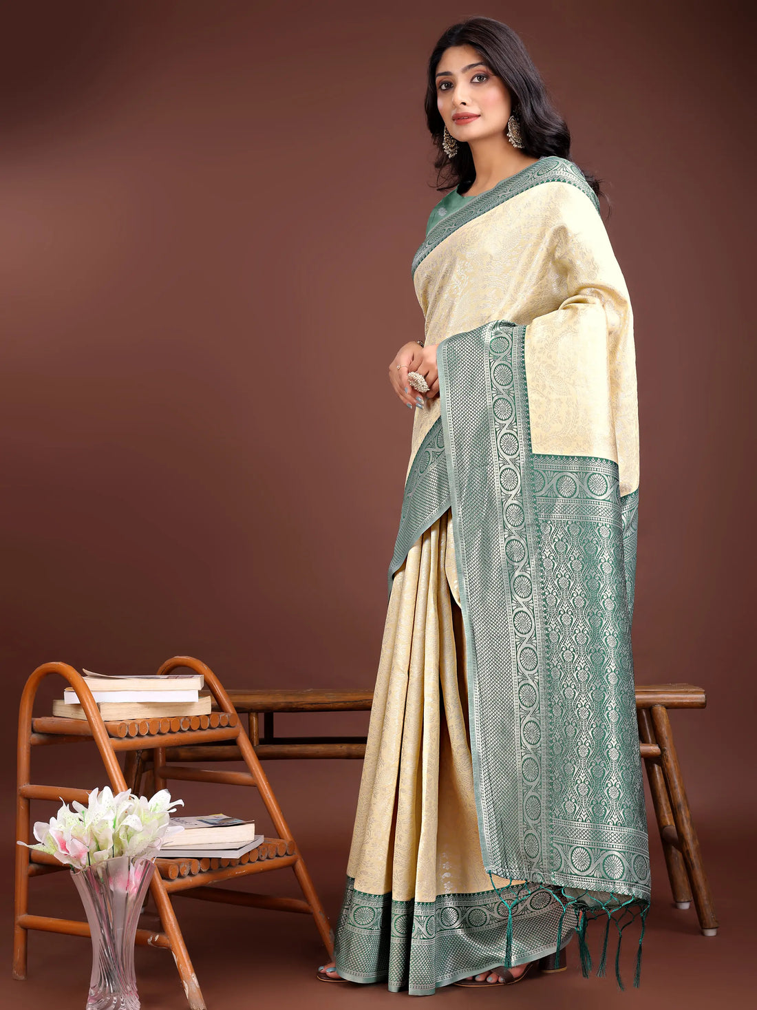Classic Cream Litchi Silk Saree