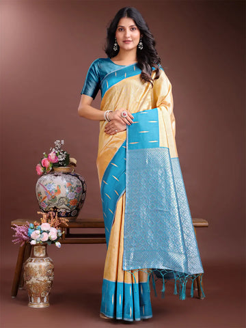 Lemon Yellow Litchi Silk Saree