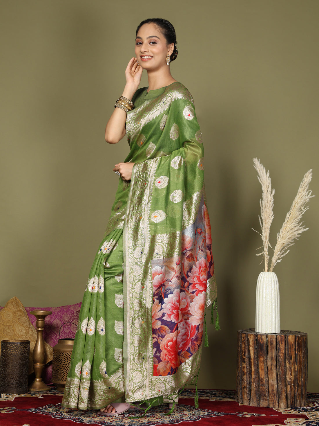 Green Linen Cotton Saree
