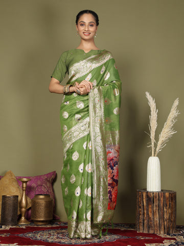 Green Linen Cotton Saree