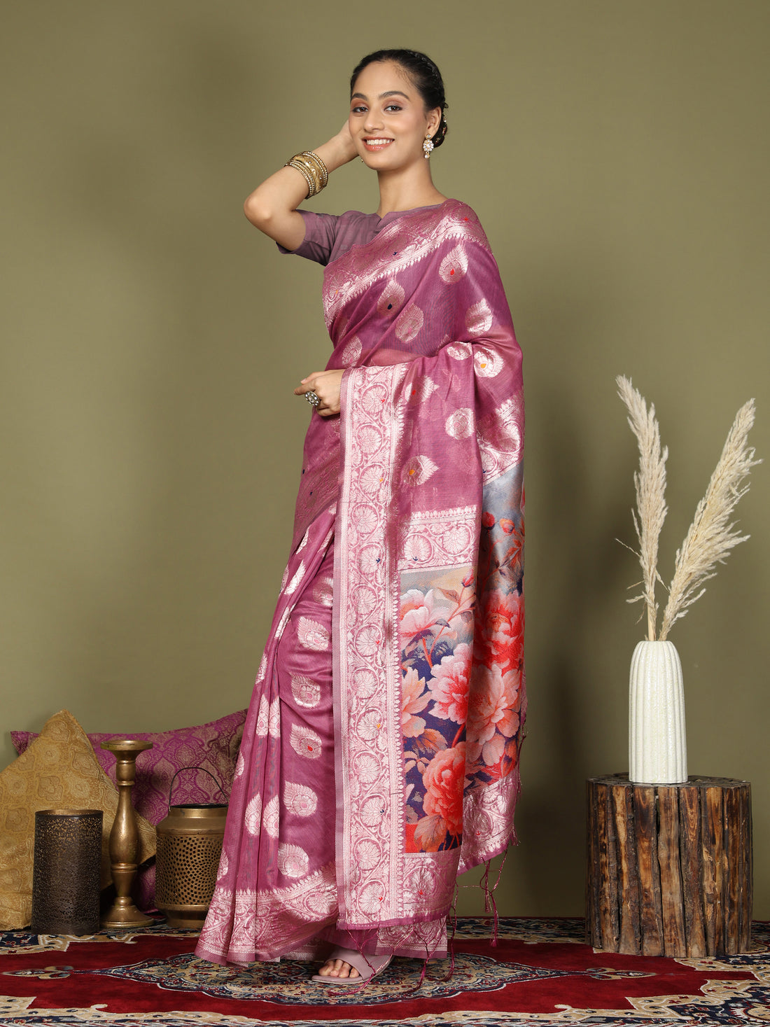 Onion Pink Linen Cotton Saree