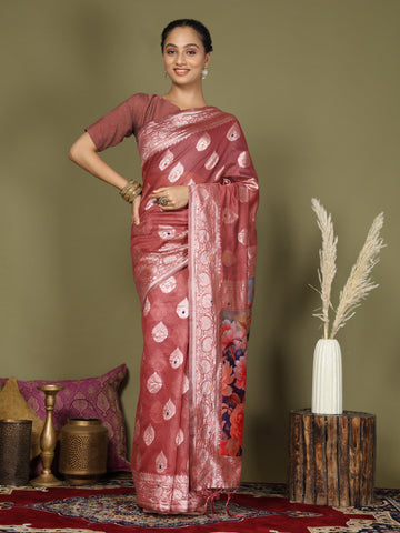 Maroon Linen Cotton Saree