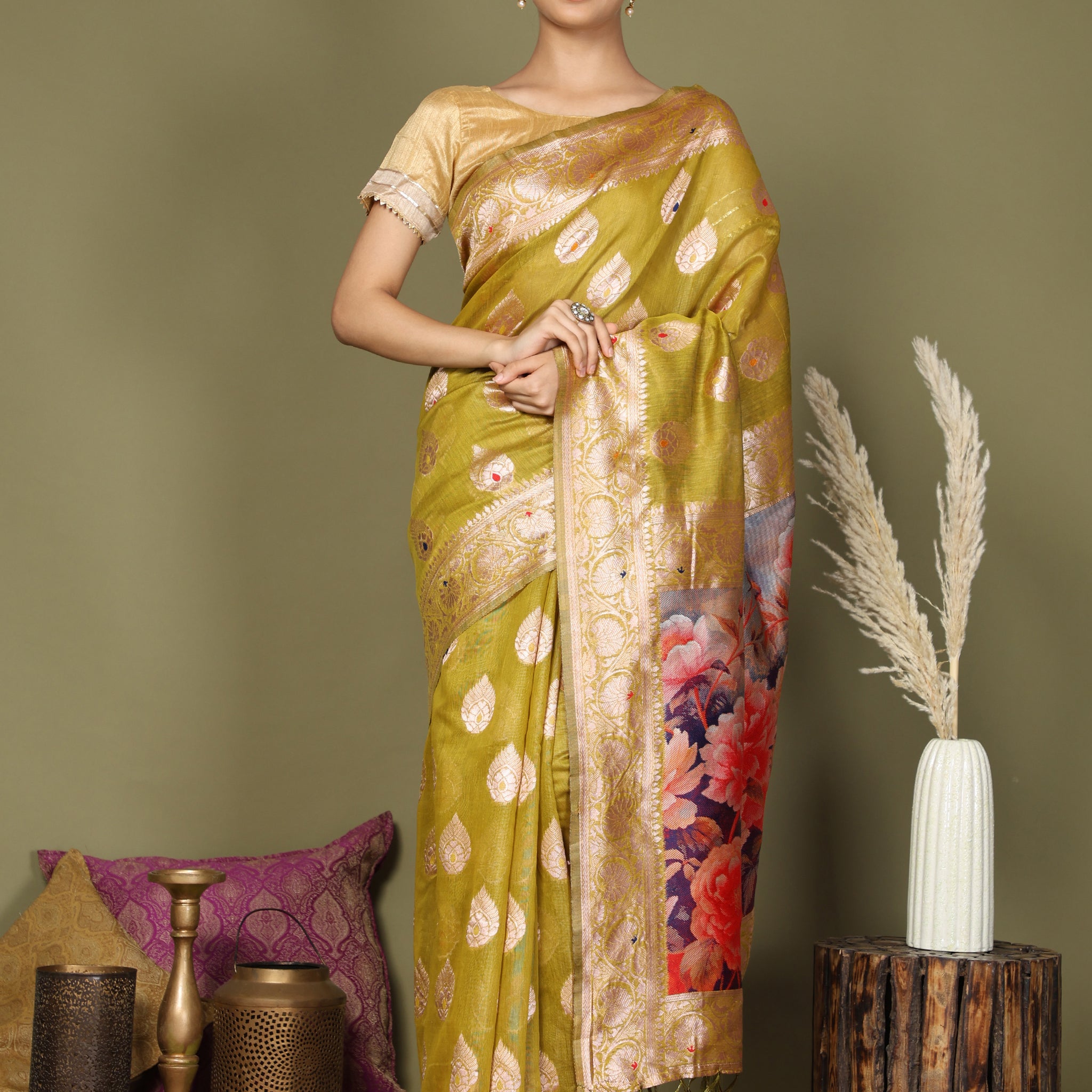Pastel Green Linen Cotton Saree