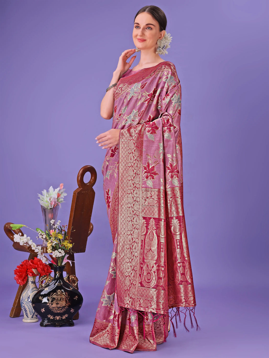 Magenta Pink Cotton Saree