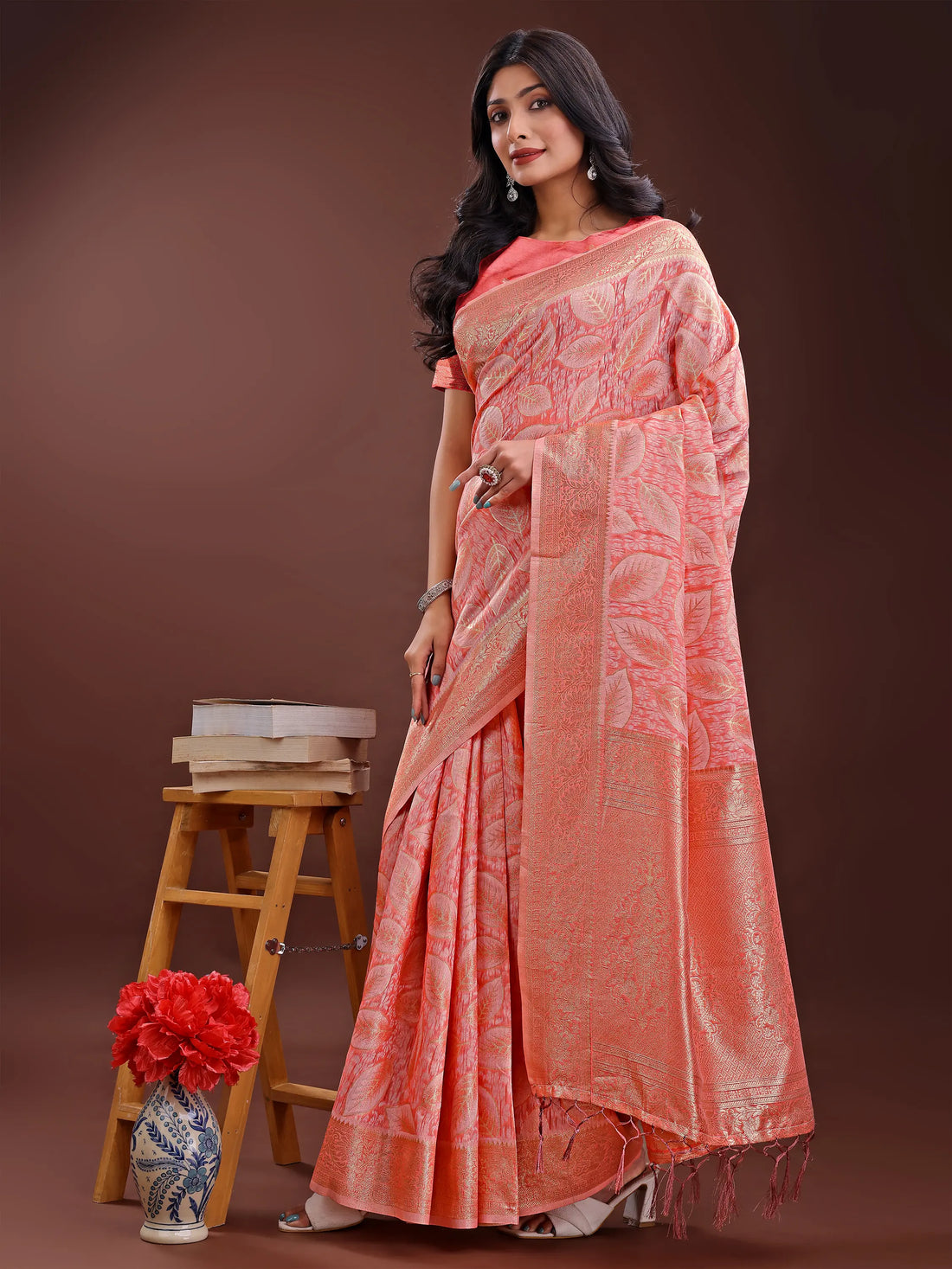Peach Cotton Saree