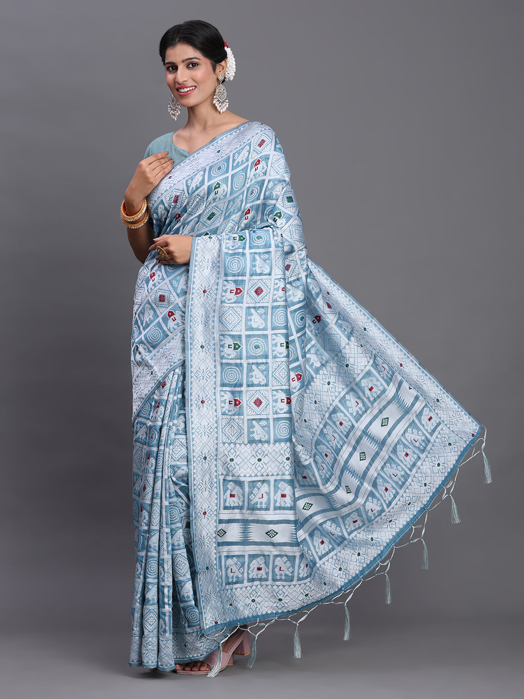 Sky Blue Linen Cotton Saree