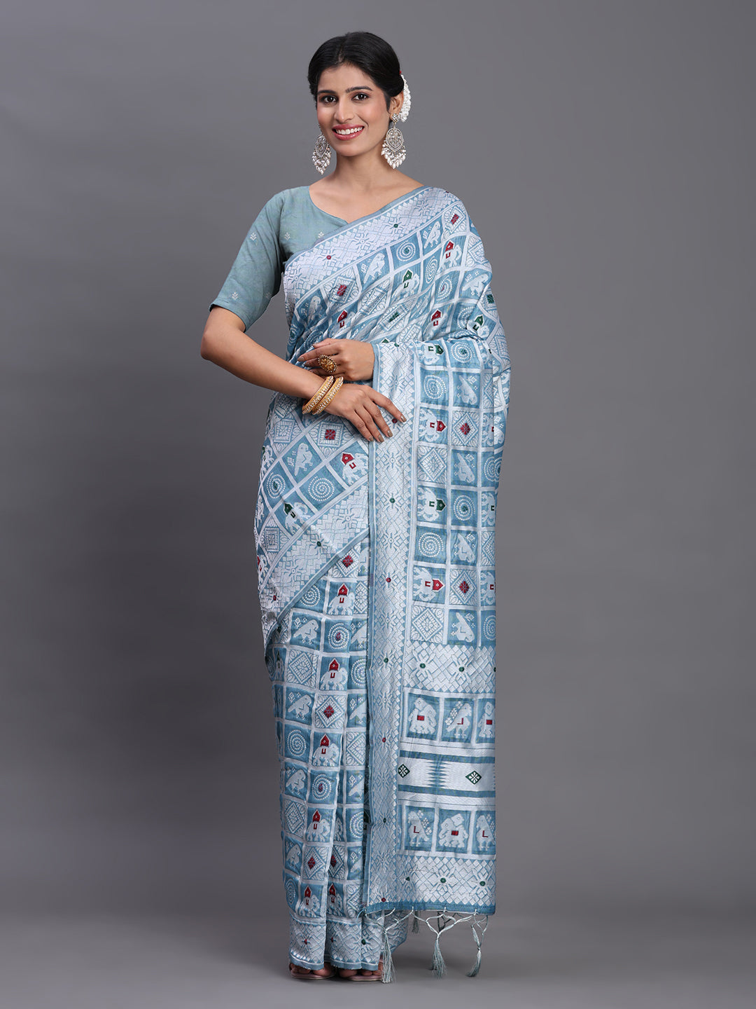 Sky Blue Linen Cotton Saree