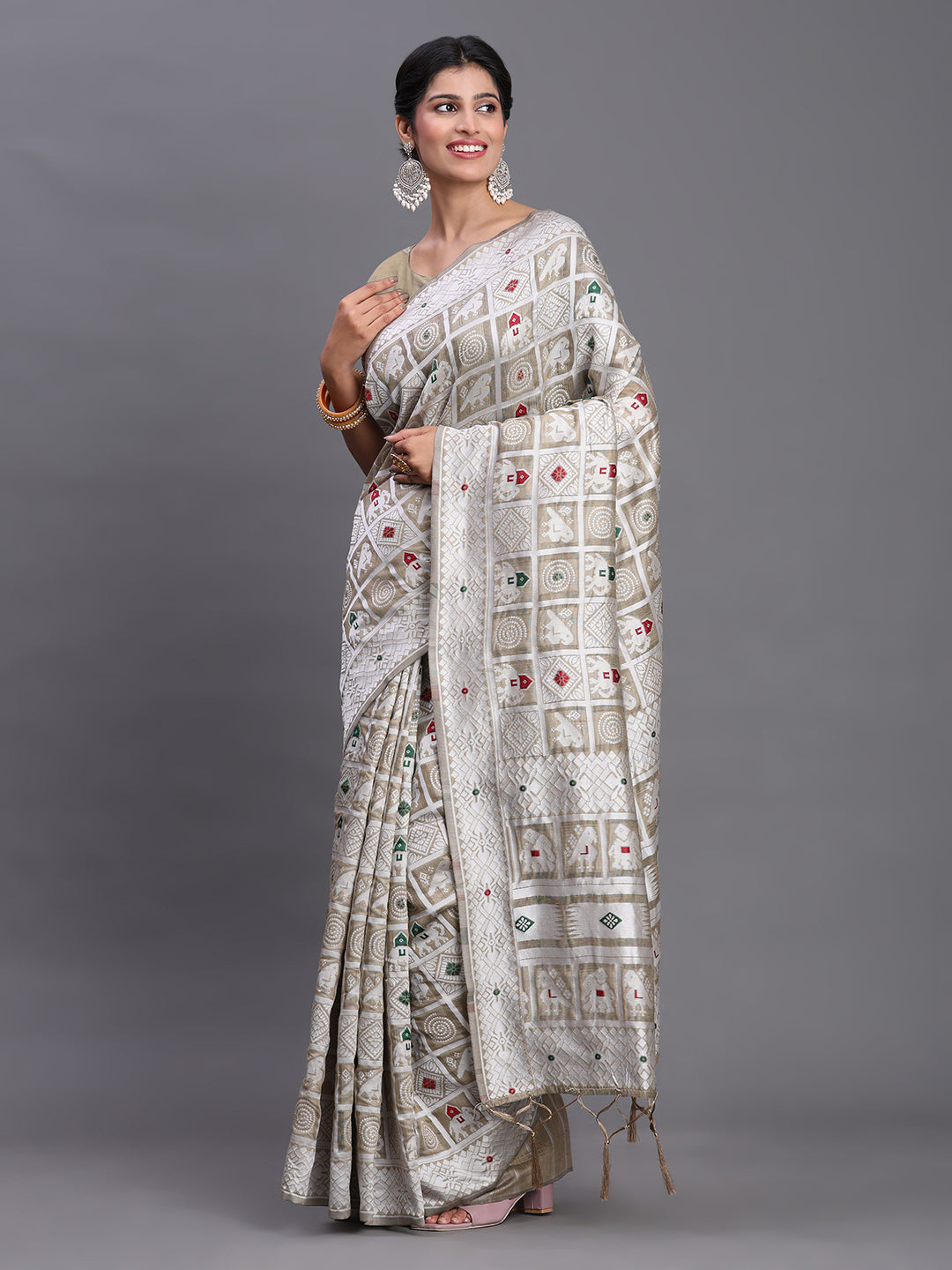 Beige Linen Cotton Saree