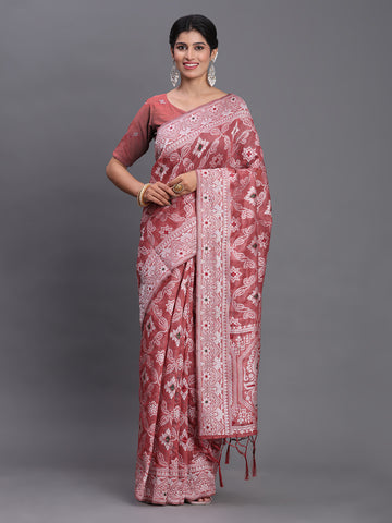 Peach Linen Cotton Saree