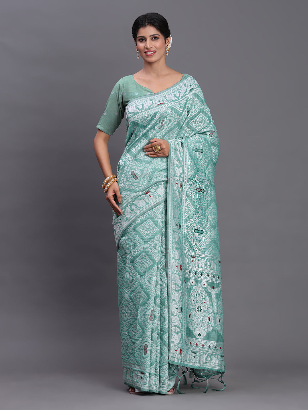 Sea Green Linen Cotton Saree